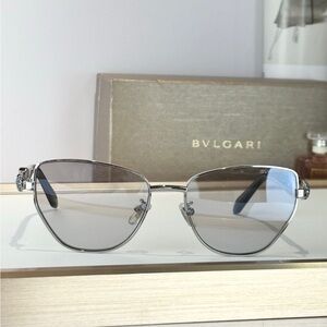 Bulgari Silver Cat-Eye Sunglasses with Grey Gradient Lenses